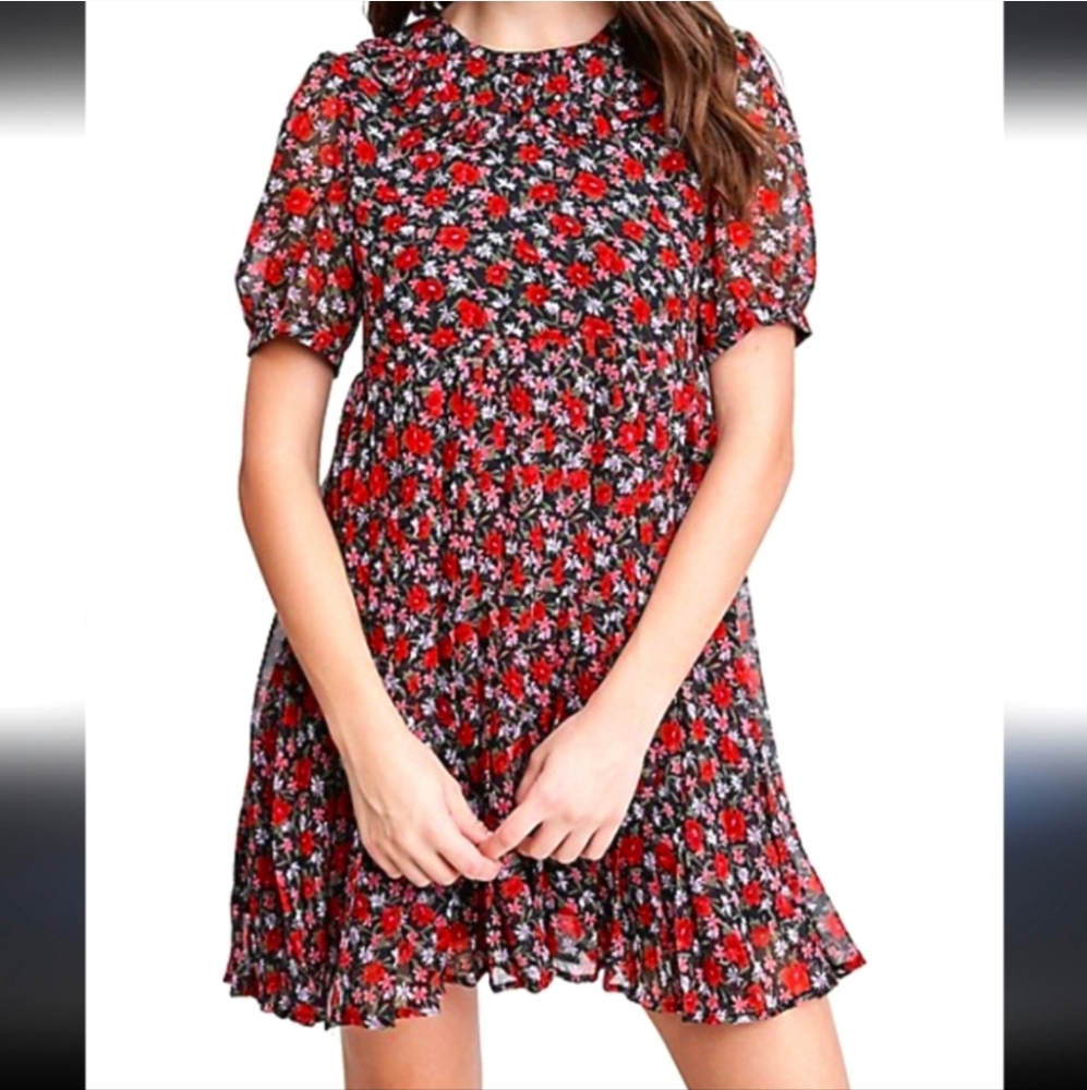 En Saison Red and White Ruffled Tiered A-line Dress